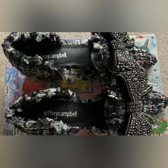 Jeffrey Campbell Valenti Embellished Tweed Bow Loafers 7 - Picture 3 of 6